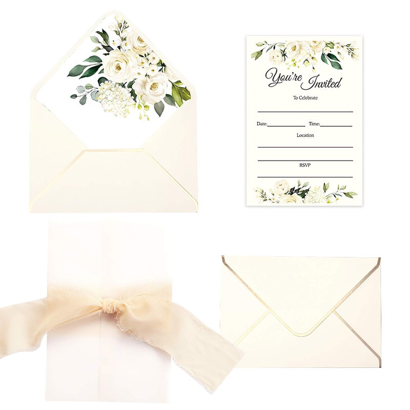 DORIS HOME 25PCS Invitations Cards for Bridal Shower Invite/Baby Shower/Wedding/Rehearsal (25PCS Cream Flower Fill-in) - Image 1